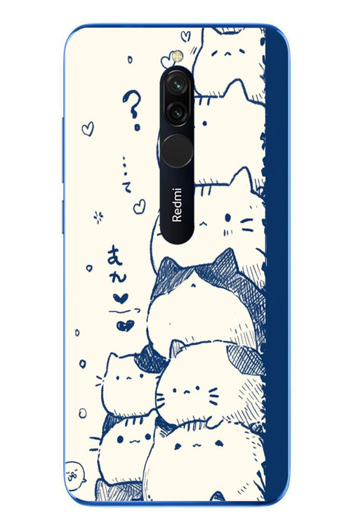 Redmi 8 Uyumlu Mavi Kedi Kardeşliği Baskılı Silikon Kılıf