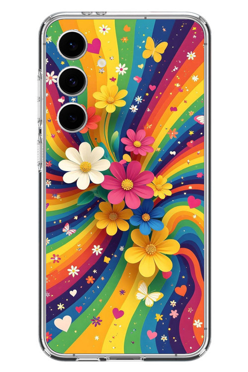 Samsung Galaxy S24 FE Uyumlu Renkli Gökkuşağı Çiçekleri Baskılı Silikon Kılıf