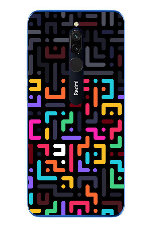 Redmi 8 Uyumlu Renkli Karışık Çizgiler Baskılı Silikon Kılıf