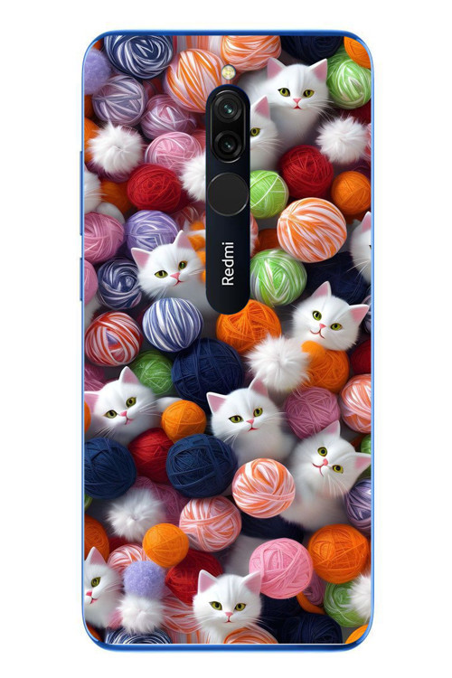 Redmi 8 Uyumlu Renkli Kediler Baskılı Silikon Kılıf