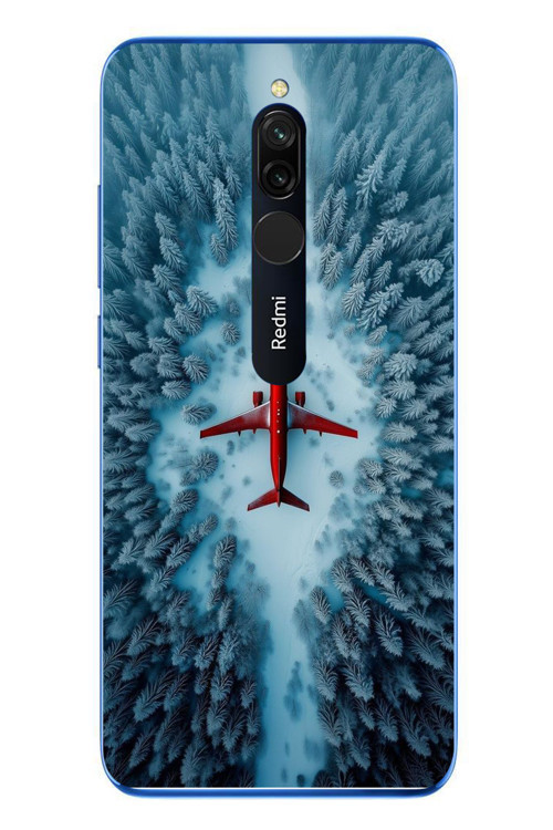 Redmi 8 Uyumlu Kış Ortasında Uçak Baskılı Silikon Kılıf