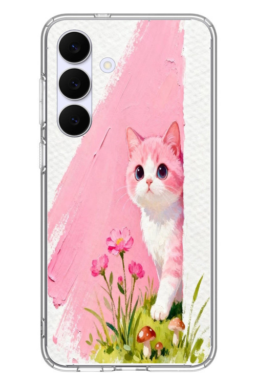 Samsung Galaxy S25 FE Uyumlu Pembeli Kedi Baskılı Silikon Kılıf