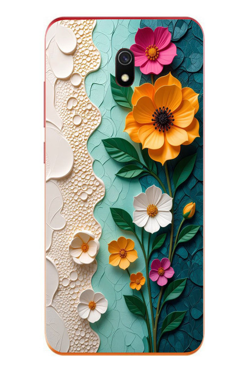 Redmi 8A Uyumlu Güzel Modern Çiçekler Baskılı Silikon Kılıf