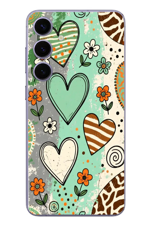 Samsung Galaxy S24 Plus Uyumlu Renkli Kalpler Baskılı Silikon Kılıf