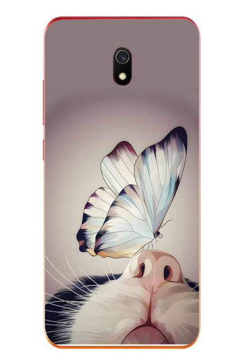Redmi 8A Uyumlu Kelebekli Kedi Baskılı Silikon Kılıf