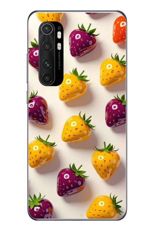 Xiaomi Mi 10 Lite Uyumlu Sarı Kırmızı Çilekler Baskılı Silikon Kılıf