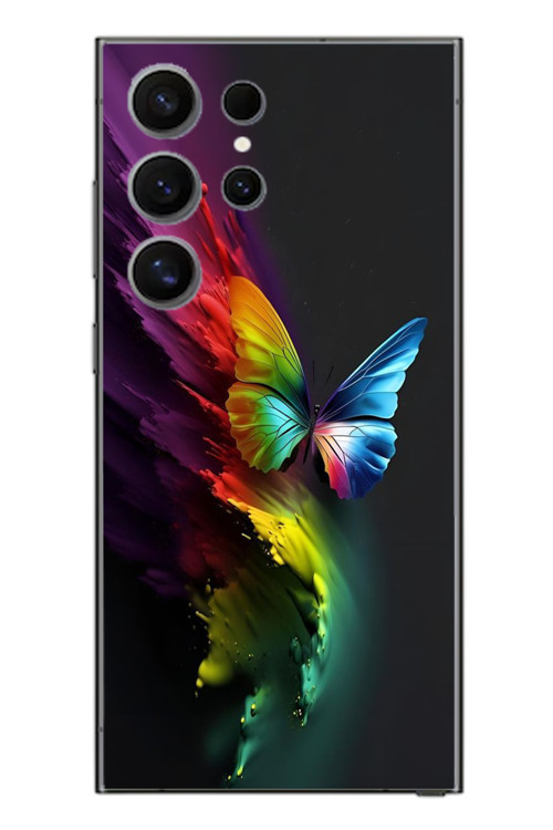 Samsung Galaxy S24 Ultra Uyumlu Gökkuşağı Kelebeği Baskılı Silikon Kılıf