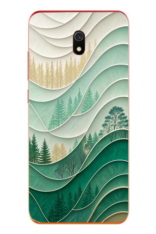 Redmi 8A Uyumlu Beyaz Çizgili Orman Baskılı Silikon Kılıf
