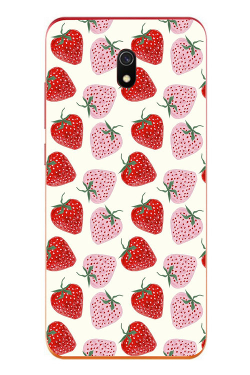 Redmi 8A Uyumlu Kırmızı Pembe Çilekler Baskılı Silikon Kılıf