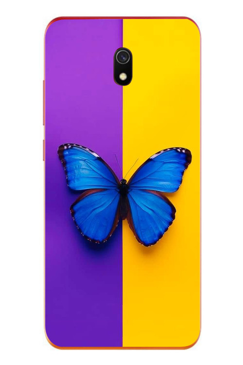 Redmi 8A Uyumlu Mor Sarı Kelebek Baskılı Silikon Kılıf