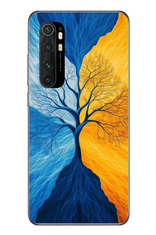 Xiaomi Mi 10 Lite Uyumlu Sarı Mavi Ağaç Baskılı Silikon Kılıf