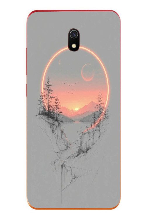 Redmi 8A Uyumlu Günbatımı Mermer Desenli Baskılı Silikon Kılıf