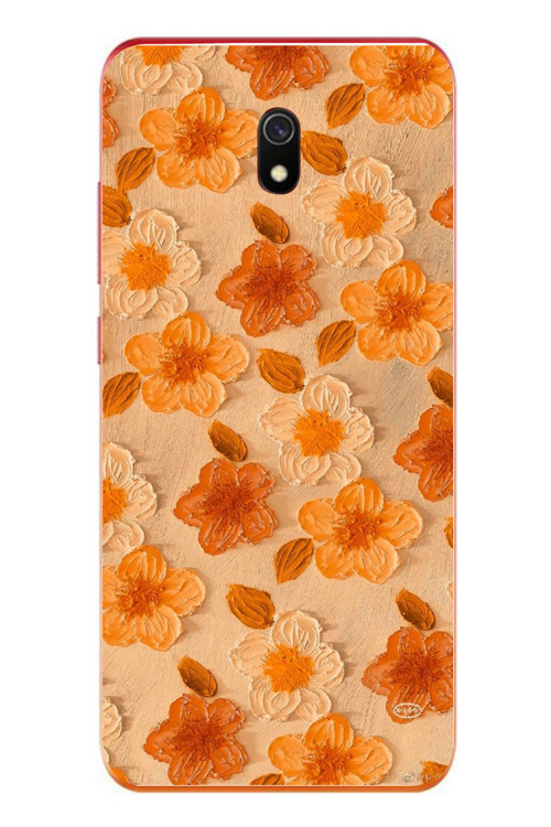 Redmi 8A Uyumlu Turuncu Papatyalar Baskılı Silikon Kılıf