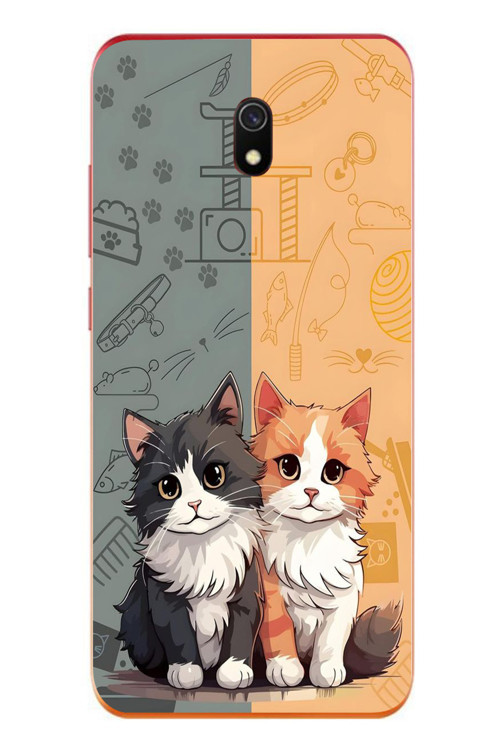 Redmi 8A Uyumlu Sarı ve Siyah Kedi Baskılı Silikon Kılıf