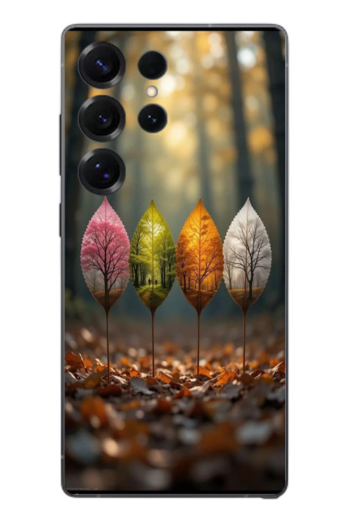 Samsung Galaxy S25 Ultra Uyumlu Dört Mevsim Yaprakları Baskılı Silikon Kılıf