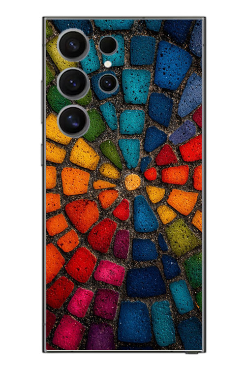 Samsung Galaxy S24 Ultra Uyumlu Gökkuşağı Renkli Kaldırım Baskılı Silikon Kılıf