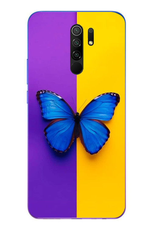 Redmi 9 Uyumlu Mor Sarı Kelebek Baskılı Silikon Kılıf
