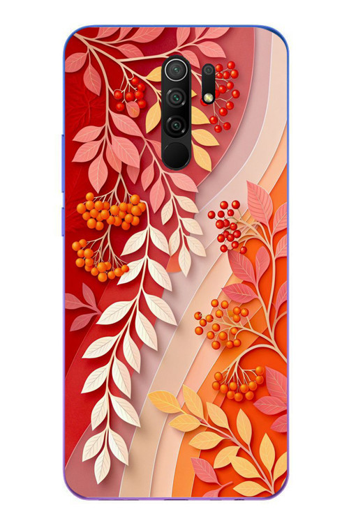 Redmi 9 Uyumlu Kırmızı Beyaz İğdeler Baskılı Silikon Kılıf