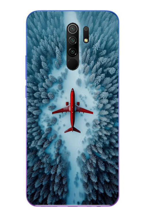 Redmi 9 Uyumlu Kış Ortasında Uçak Baskılı Silikon Kılıf
