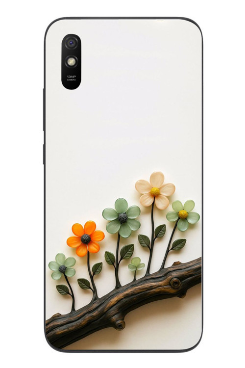 Redmi 9A Uyumlu Dalda Açan Çiçekler Baskılı Silikon Kılıf