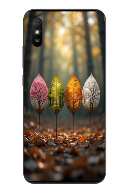 Redmi 9A Uyumlu Dört Mevsim Yaprakları Baskılı Silikon Kılıf