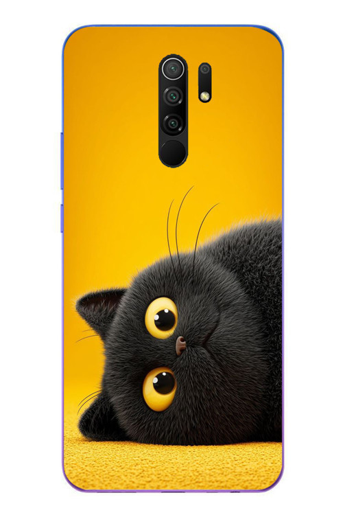 Redmi 9 Uyumlu Yan Bakan Siyah Kedi Baskılı Silikon Kılıf