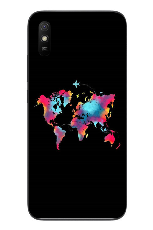 Redmi 9A Uyumlu Dünya Renkli Haritası Baskılı Silikon Kılıf
