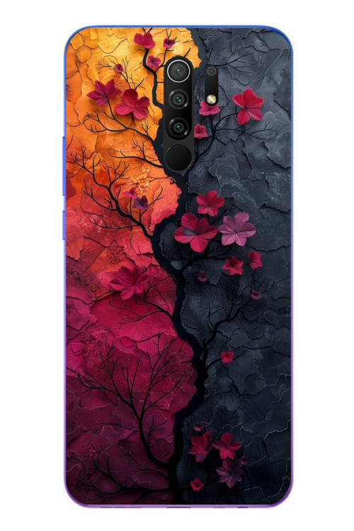 Redmi 9 Uyumlu Yaprak Geçişkenliği Baskılı Silikon Kılıf