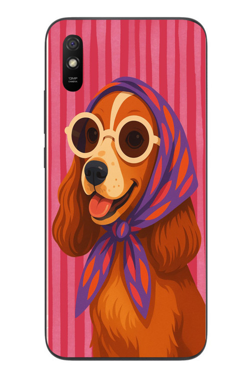 Redmi 9A Uyumlu Gözlüklü Köpek Baskılı Silikon Kılıf