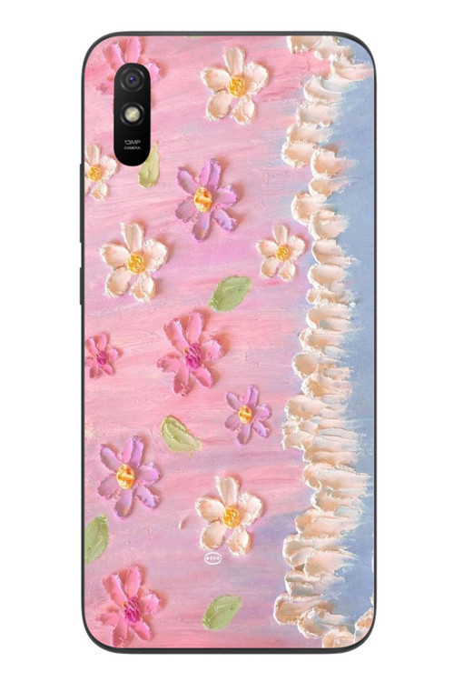 Redmi 9A Uyumlu Çiçek Dalgaları Baskılı Silikon Kılıf