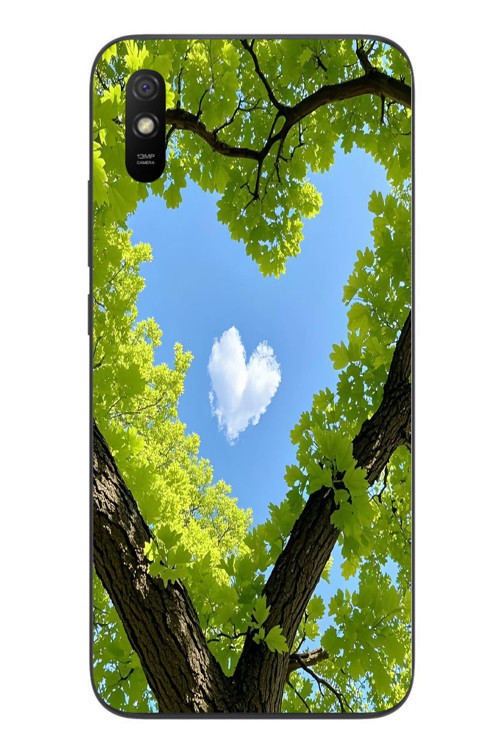 Redmi 9A Uyumlu Kalpli Ağaç Baskılı Silikon Kılıf