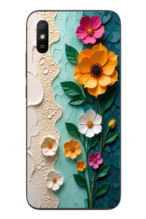 Redmi 9A Uyumlu Güzel Modern Çiçekler Baskılı Silikon Kılıf