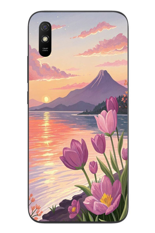 Redmi 9A Uyumlu Çiçek Yağlı Boya Baskılı Silikon Kılıf