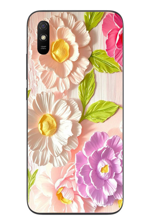 Redmi 9A Uyumlu Beyaz Papatyalar Baskılı Silikon Kılıf