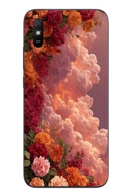 Redmi 9A Uyumlu Güller ve Bulutlar Baskılı Silikon Kılıf