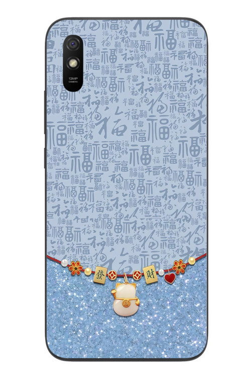 Redmi 9A Uyumlu Mavi Japon Desen Baskılı Silikon Kılıf