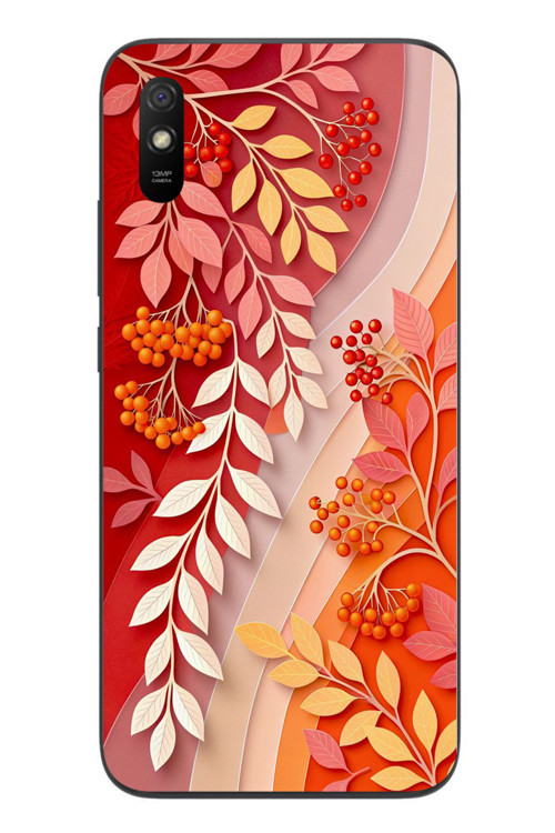 Redmi 9A Uyumlu Kırmızı Beyaz İğdeler Baskılı Silikon Kılıf