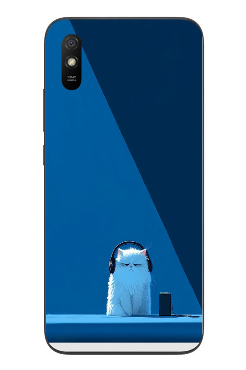 Redmi 9A Uyumlu Kulaklı Kedi Baskılı Silikon Kılıf