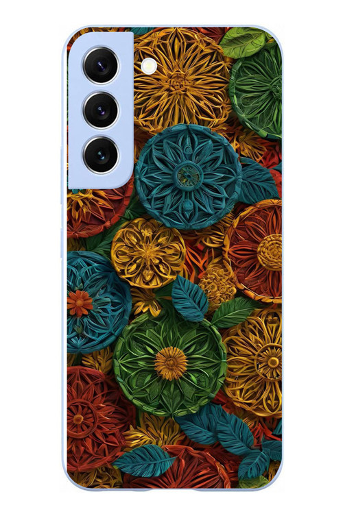 Samsung Galaxy S22 Uyumlu Hasır Örgü Çiçekler Baskılı Silikon Kılıf
