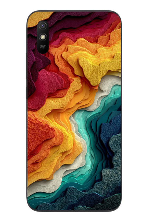 Redmi 9A Uyumlu Renk Dalgaları Baskılı Silikon Kılıf