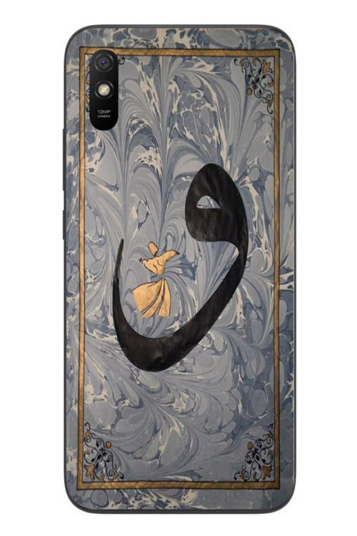 Redmi 9A Uyumlu Vav Harfi Gri Baskılı Silikon Kılıf