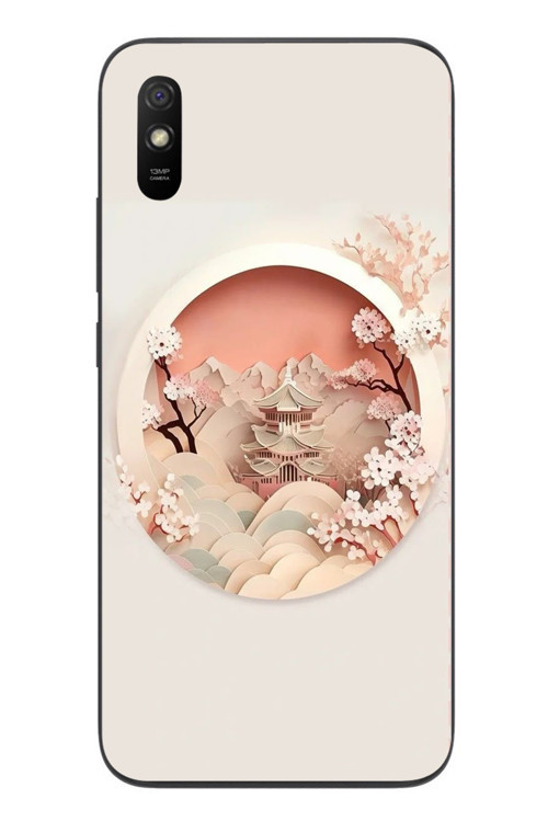 Redmi 9A Uyumlu Manzar Retro Yuvarlak Baskılı Silikon Kılıf