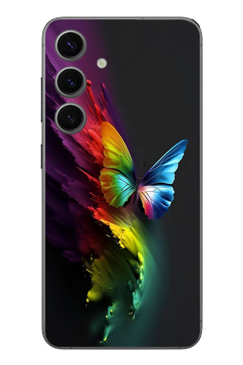 Samsung Galaxy S24 Uyumlu Gökkuşağı Kelebeği Baskılı Silikon Kılıf
