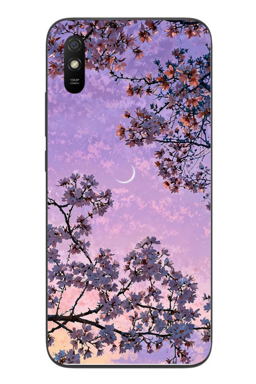 Redmi 9A Uyumlu Mor Gökyüzülü Ağaç Baskılı Silikon Kılıf