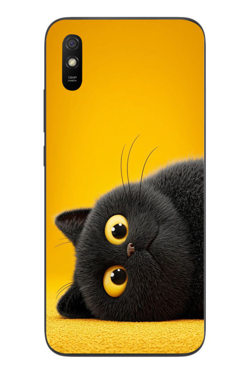 Redmi 9A Uyumlu Yan Bakan Siyah Kedi Baskılı Silikon Kılıf