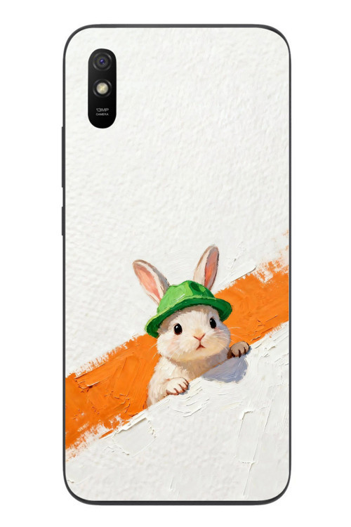 Redmi 9A Uyumlu Yeşil Şapkalı Tavşan Baskılı Silikon Kılıf