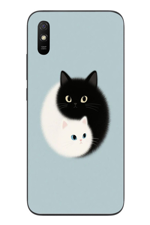 Redmi 9A Uyumlu Yin Yang Kediler Baskılı Silikon Kılıf