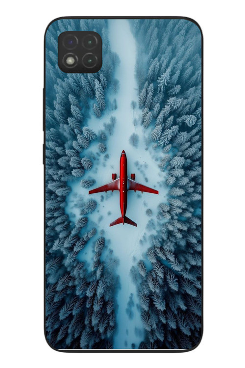 Redmi 9C Uyumlu Kış Ortasında Uçak Baskılı Silikon Kılıf