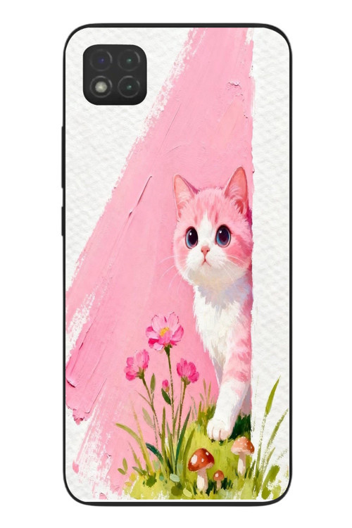 Redmi 9C Uyumlu Pembeli Kedi Baskılı Silikon Kılıf