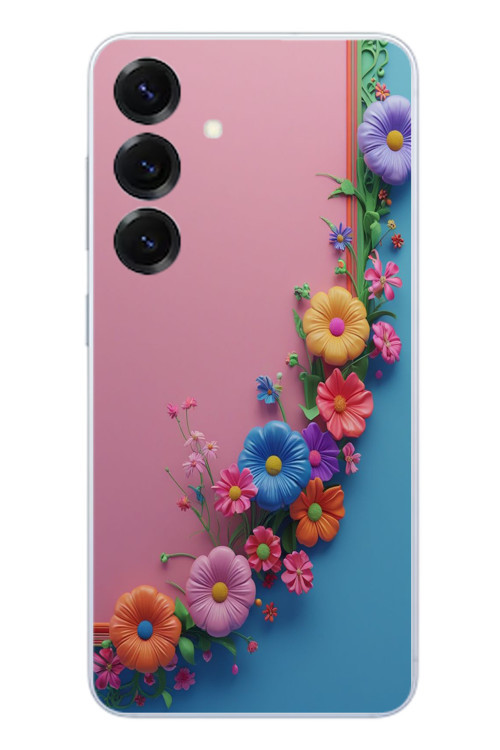 Samsung Galaxy S25 Uyumlu Pembe Mavi Sarmaşık Baskılı Silikon Kılıf